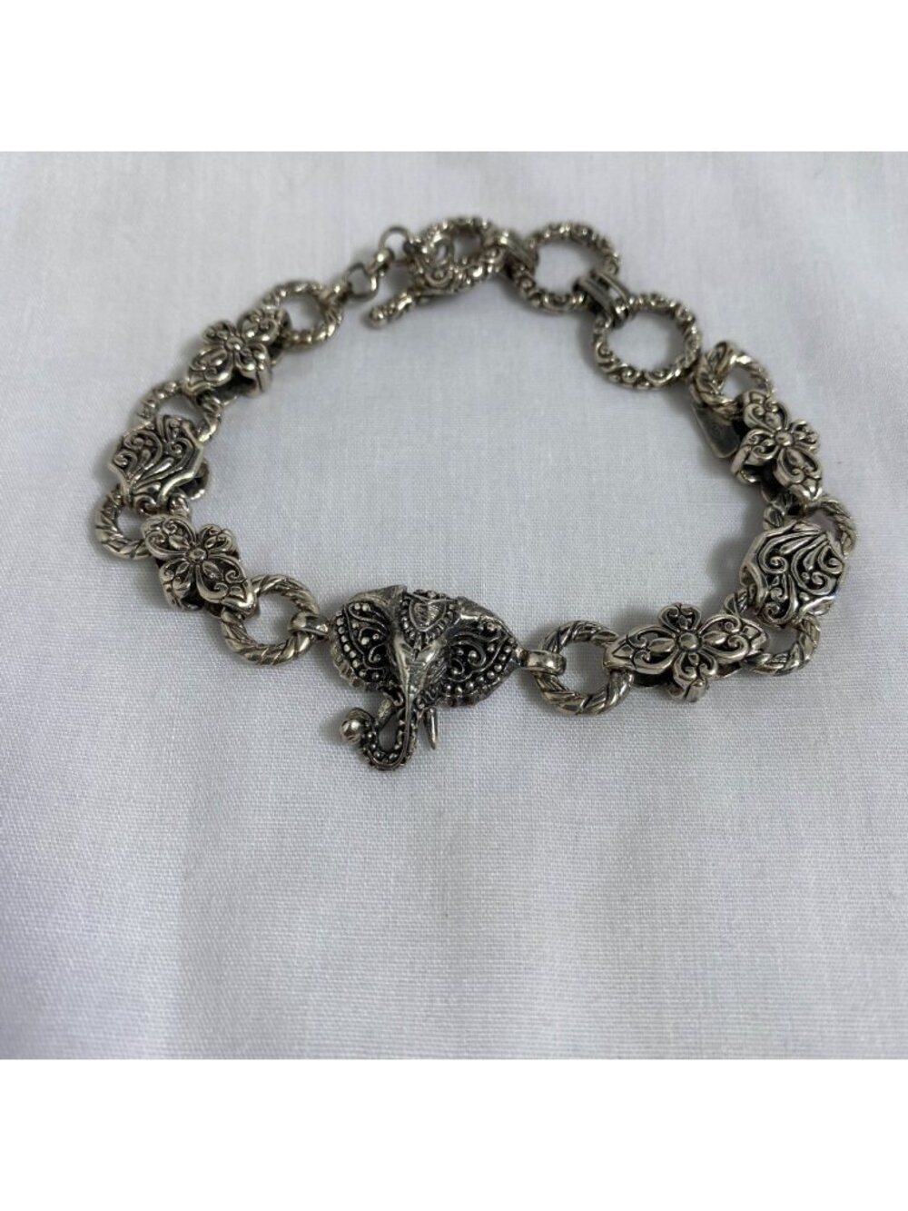 Vintage Sarda Sterling Silver Elephant Chain Link signed bangle bracelet 925